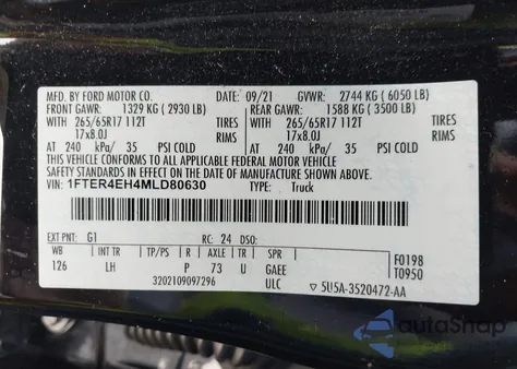 2021 Ford Ranger Xlt z USA, uszkodzony, nr VIN 1FTER4EH4MLD80630